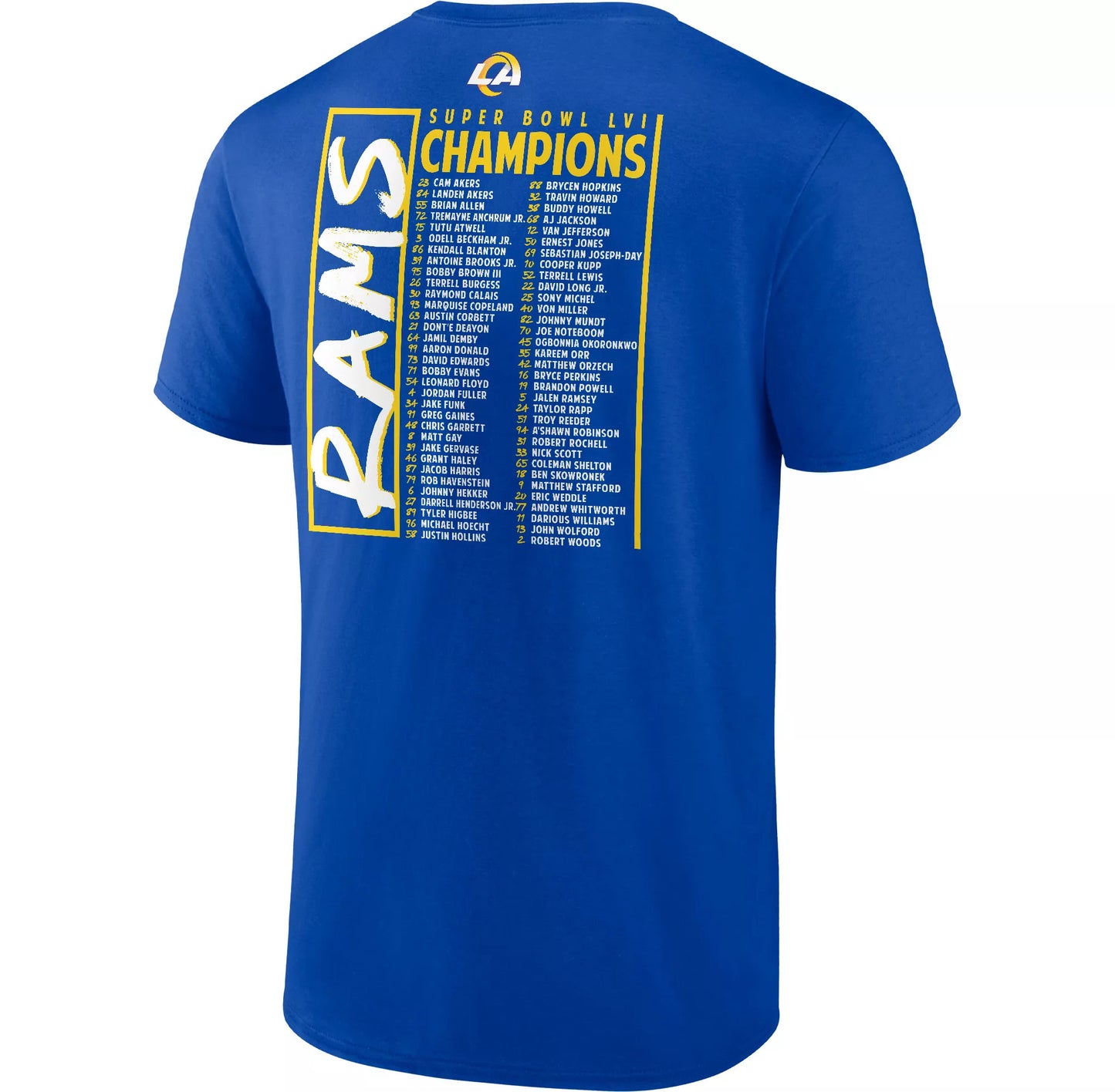 Fanatics Los Angeles Rams Super Bowl LVI Champs Men's Stacked Roster T-Shirt 21 / M