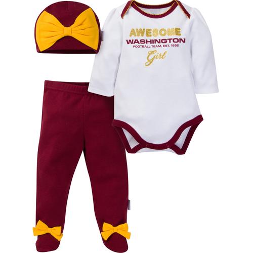 WASHINGTON FOOTBALL TEAM NEWBORN GIRLS 3-PIECE FOOTED PAJAMA SET